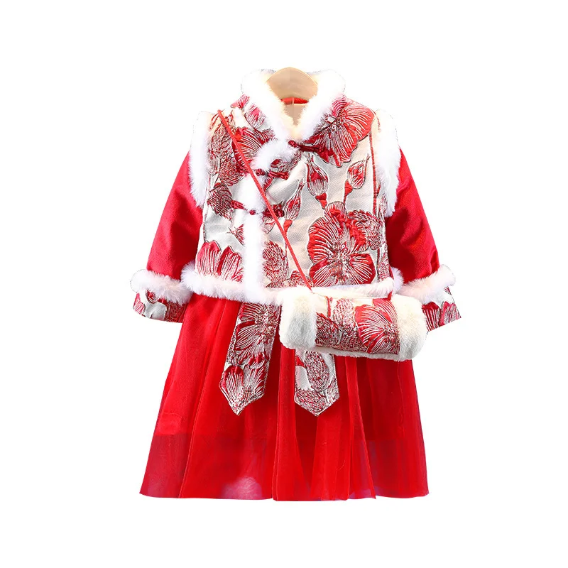 New Year Girl Clothing Dress Princess Dress Lolita Skirt Set Chinese Style Thickened Suit Children's Tang Clothes Winter Clothes