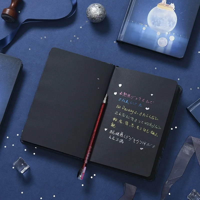 문 나이트 하드커버 저널 A5 야광 노트 블랙 페이퍼 글로우-인-더-다크 다이어리 핸드 드로잉 학교 사무용품