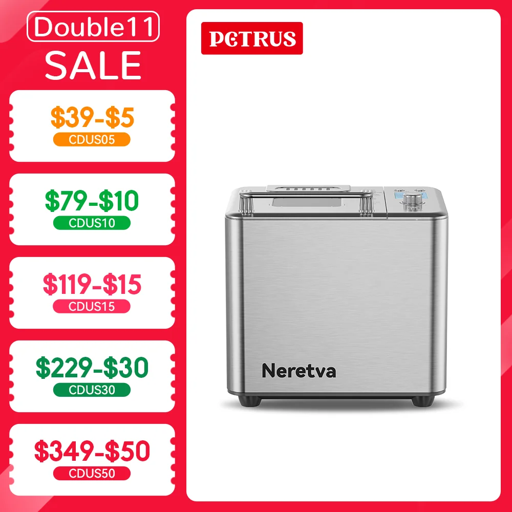 Neretva 20-IN-1 Bread Maker, Dual Heater 2LB Bread Machine BPA-Free Material & Nonstick Ceramic Pan Compact Maker Machines