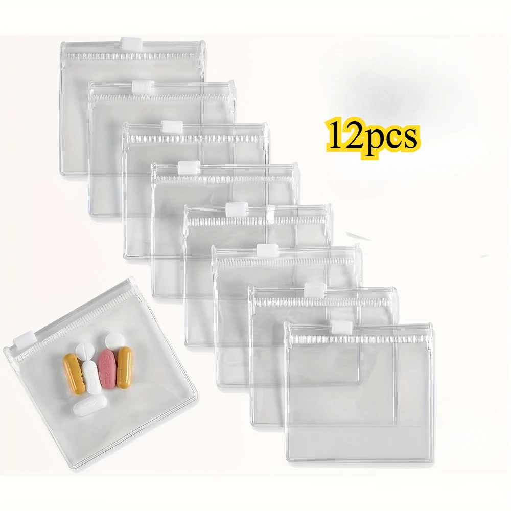 Fermuarlı Hap Kese Çantaları 12'li Slayt Kilitli Şeffaf Plastik Mini Çantalar, Takviyeler, Takı, El Sanatları, Yeniden Kullanılabilir, Seyahat Dostu