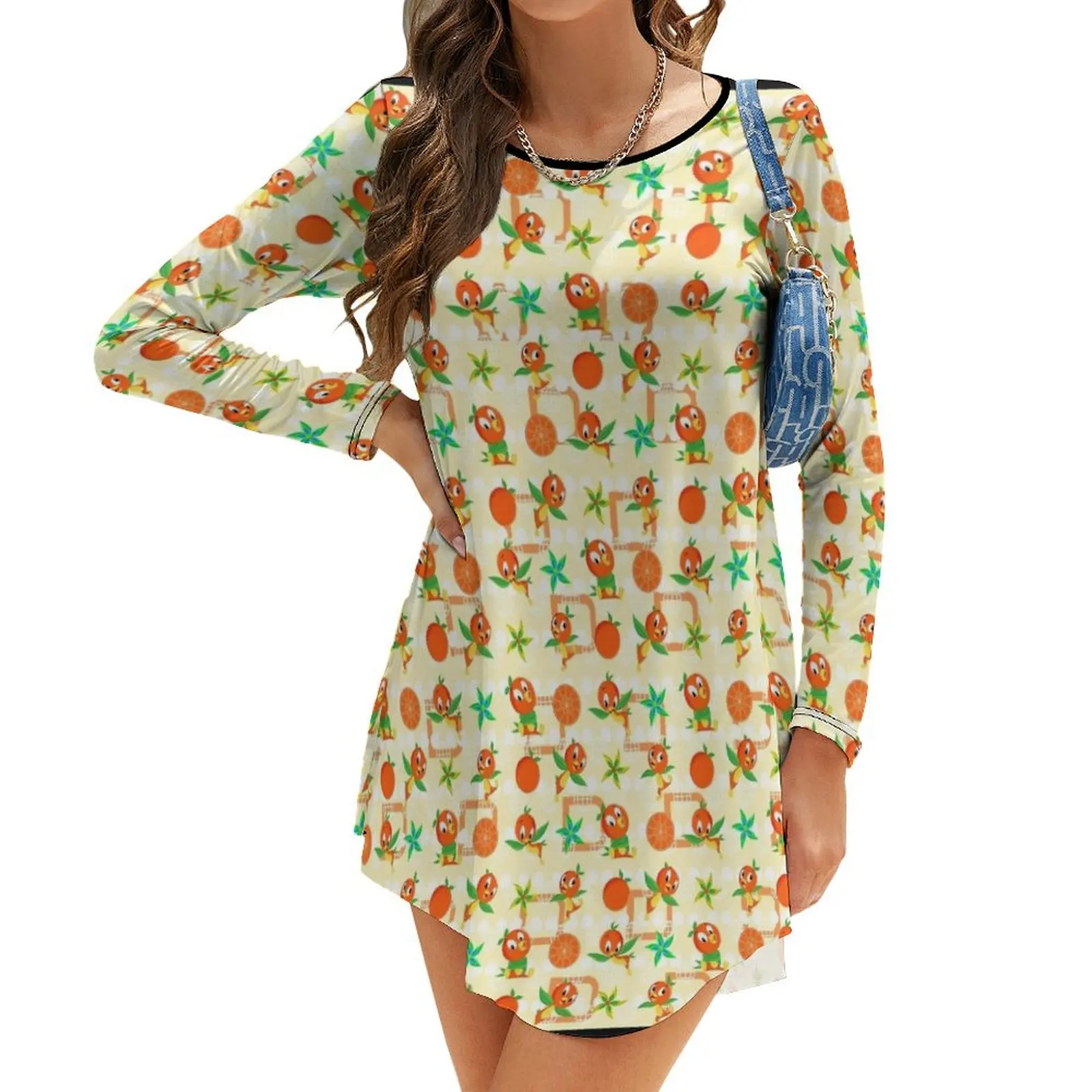 

Женское платье с длинным рукавом, оранжевое платье с птицами для особых случаев, женская одежда, летнее платье для женщин 2024