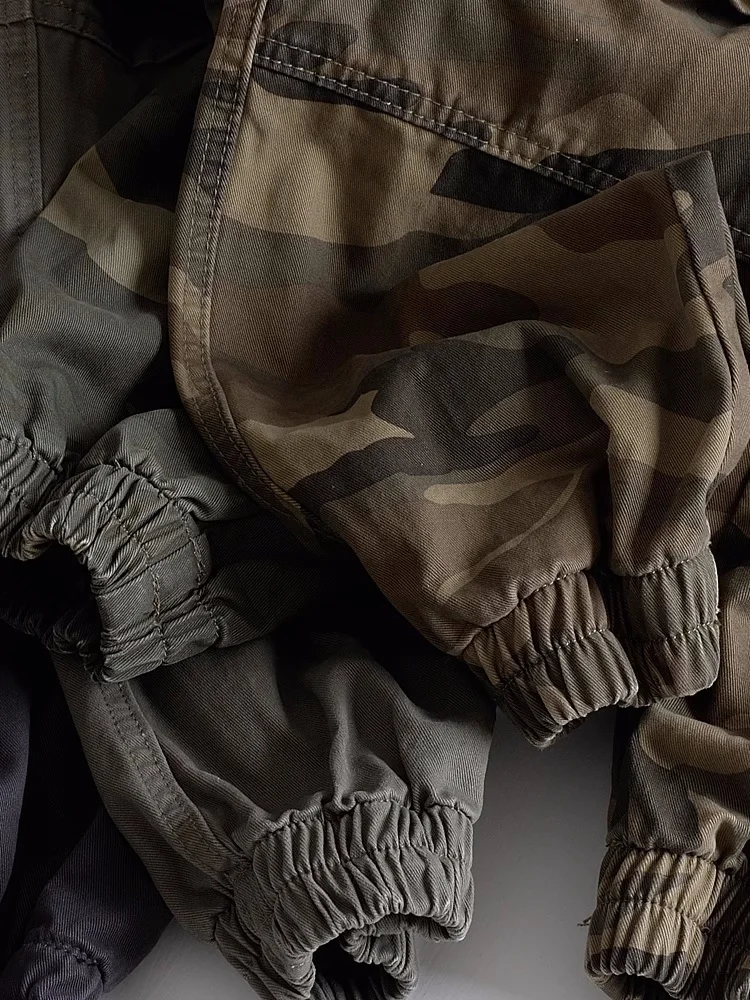 Retro Men's Multi Pockets Outdoor Jogger Pants Military Tactical Camouflage Cargo Pants Autumn Loose Casual Pants