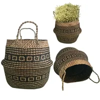 New 1pc Foldable Handmade Rattan Woven Flower Basket Seagrass Clothing Storage Basket Home Decoration Flower Basket 1