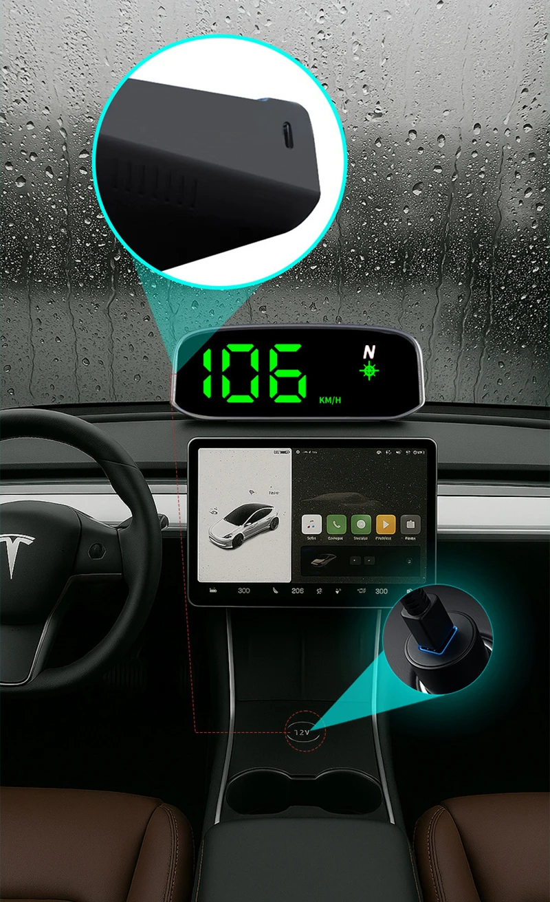 Solar Hud Head-up Display Overspeed Alarm Automatic Switch Car Speedometer No Ne