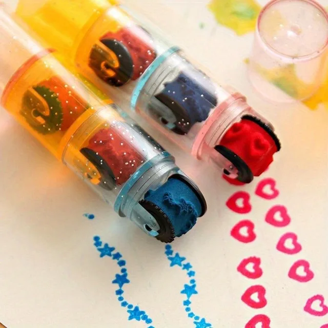 Random Color Colorful Ink Pad Stamp Seal Preschool Funny Learning Cartoon DIY Roller Drawing Diary Tool Ink Pad Gift 2
