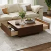 Modern Square Coffee Table with Storage, 35.43" Wood Coffee Table for Living Room Table Walnut, Fully Assembled 3