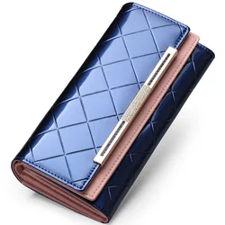 New Woman Wallet Leather Luxury Purse Long Rhombus Hand Wallet Leather Card Holder Cash Storage Pocket High Quality 2022
