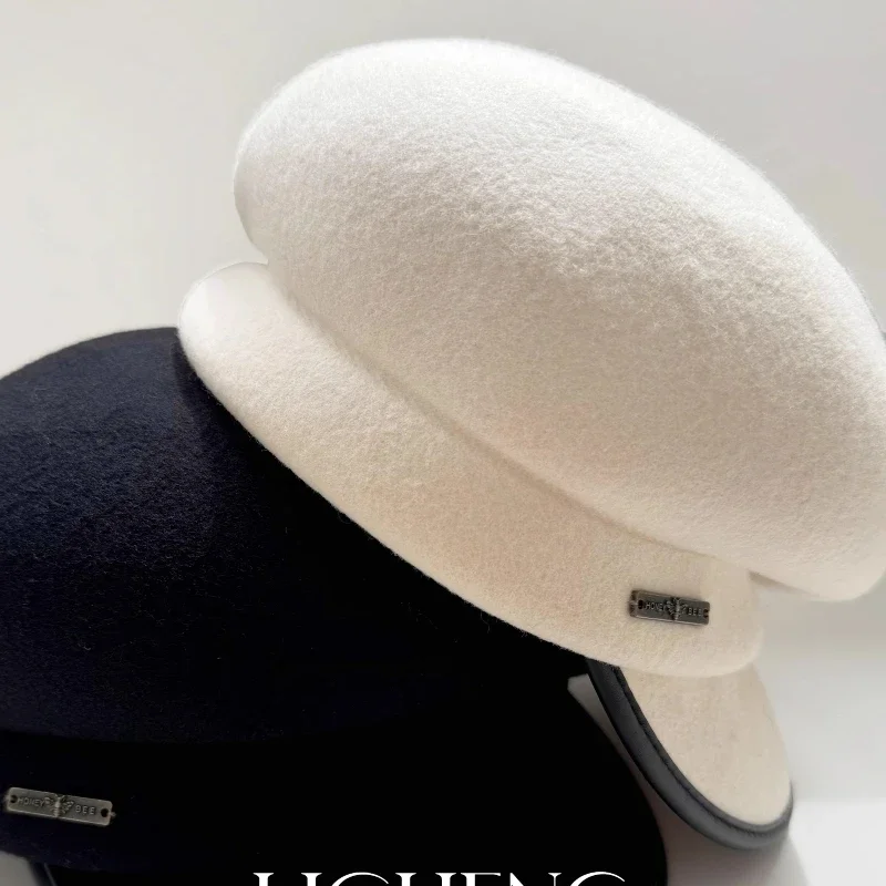 Wool Japan Curved Eaves Beret Women Autumn Winter Felt Fedora Black Painter Hat Warm Octagonal Hats Classics Walking Cap