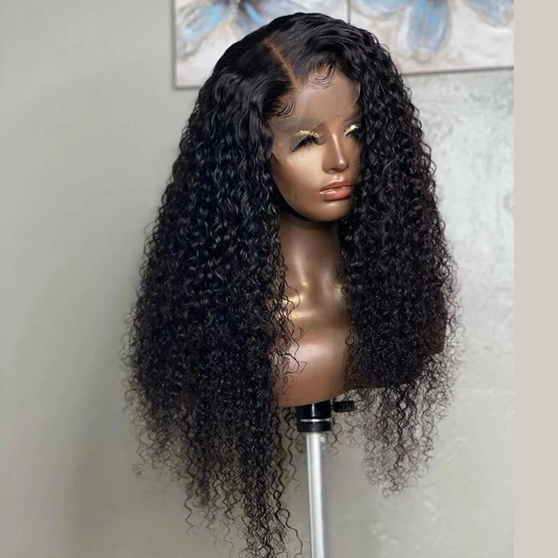 

180%Density Soft Natural Hairline Black 26“Long Kinky Curly Lace Front Wig for Women BabyHair Glueless Preplucked Daily