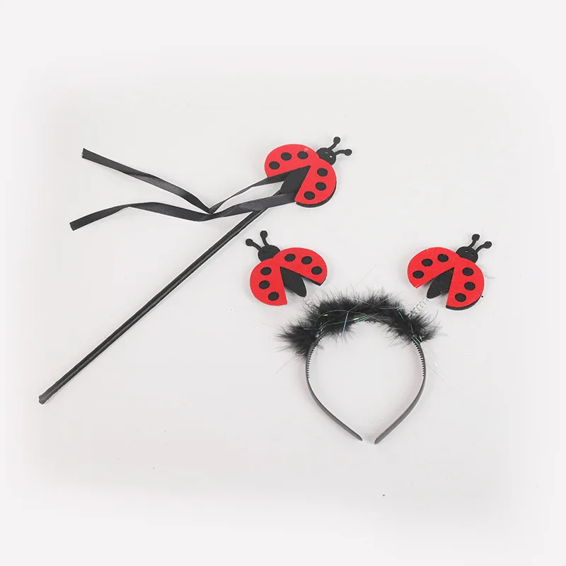 Girls Ladybug Ladybird Fairy Costume Sets Birthday Party Wings Dress Up for Halloween Tutu Magic Wand Headband Cosplay Props