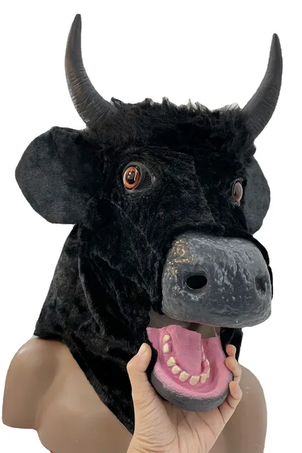 Halloween Mask Realistic Mouth Mover Cow Creepy Moving Bull Fursuit Animal Head Rubber Latex Masque Up Costume Party Cosplay