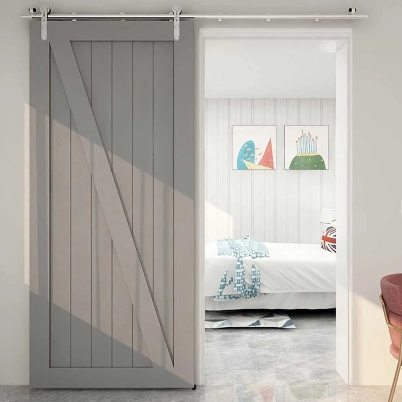 Sliding Door System Stainless Steel Sliding Barn Door Hardware Kit Rail System Industrial Track 4 Shape Rollers