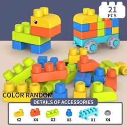Enhanced Early Education Soft Rubber Building Block Set (Blue car 21pcs)