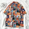 Men Street Fashion Summer Daily Shirt Hawaiian Cartoon Print Casual Loose Shirts Short Sleeve Beach Loose Tops 2