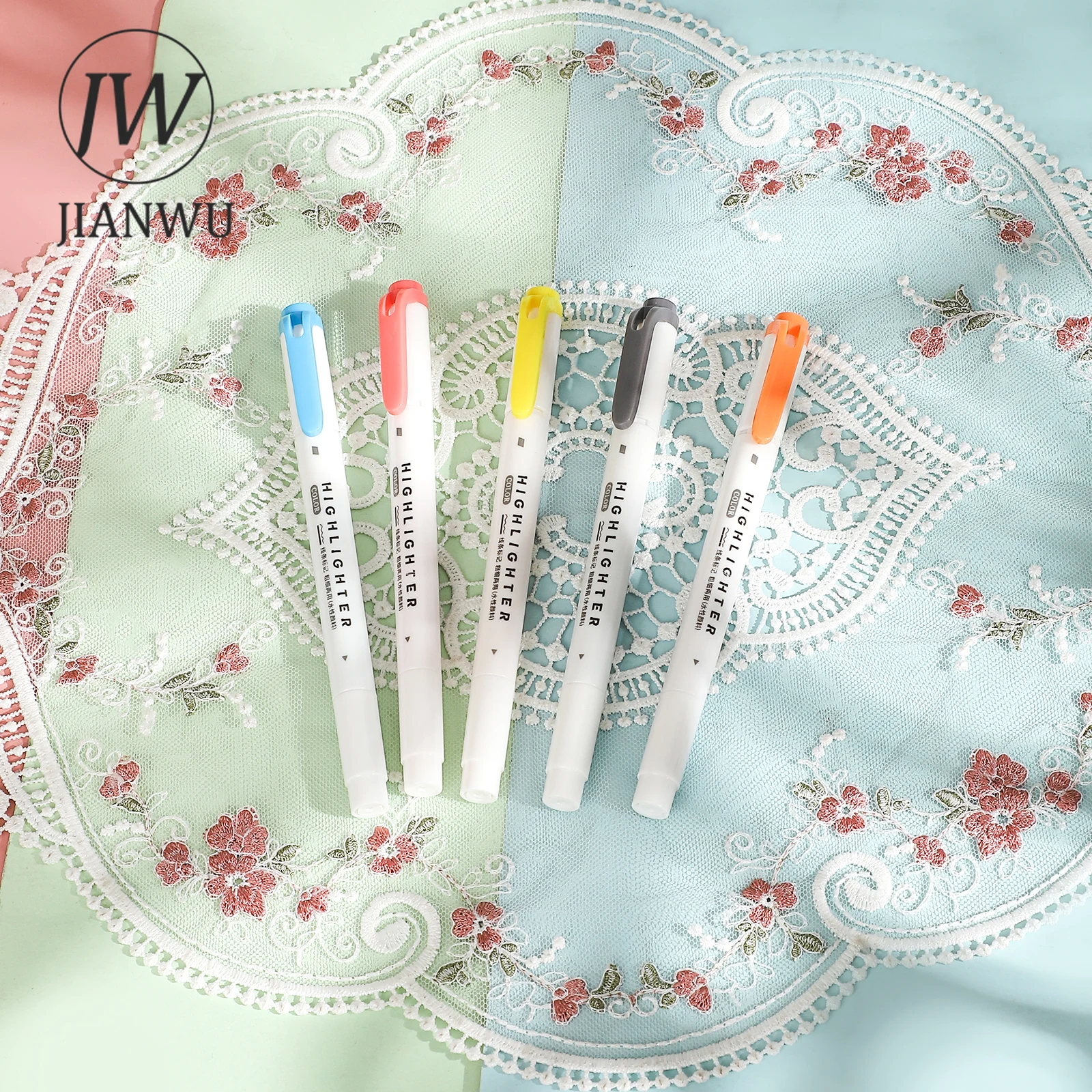 Highlighter Marker 5 Pcs/set Morandi Macaron Color Double-ended Highlighter Set