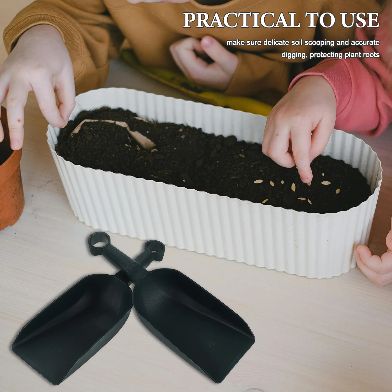 2개 세트 경량 플라스틱 정원용 삽, 정밀 이식, 굴착, 심기, 분재, 다육식물 흙용 플랫 스페이드 삽