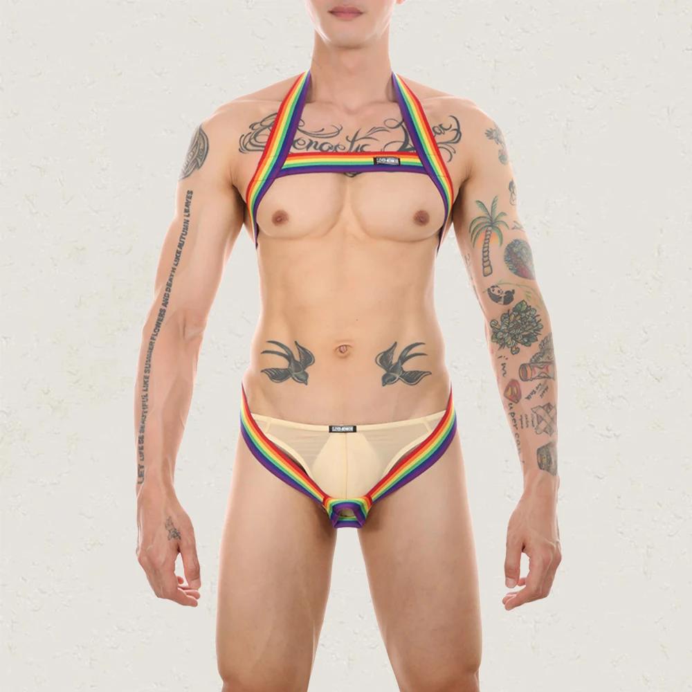 

Sexy Corset Men's Suspenders Set Elastic Halter Chest Body Strap Backless Wrestling Tank Top Lingerie Fetish Arm Wristbands