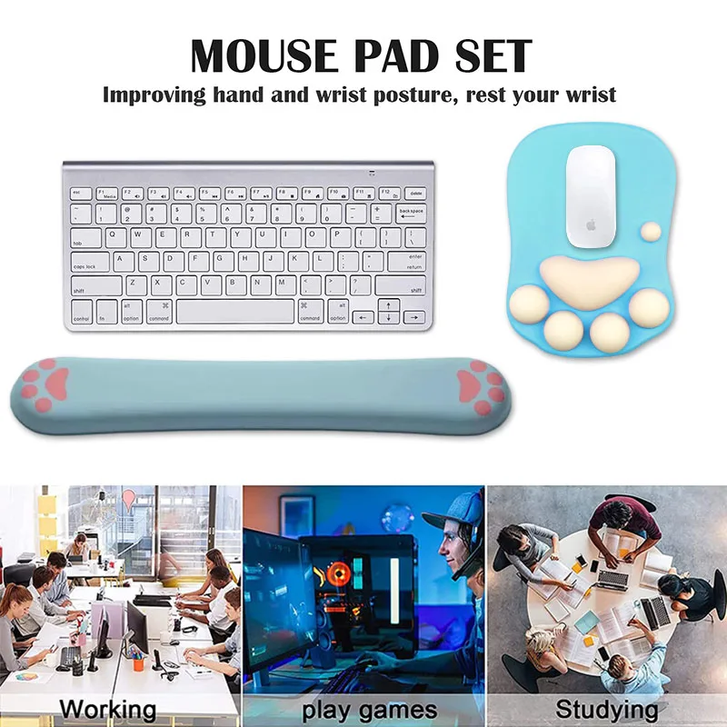 AOKSUNOVA Tappetino per mouse ergonomico con poggiapolsi, motivo gatto, superficie liscia, supporto per il polso in gel, antiscivolo, disponibile in