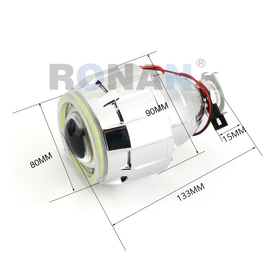 RONAN 2.5'' Bi-Xenon Projector Lens H1 Headlight White Angel Eyes LED COB DRL Retrofit H4 H7 Headlamp