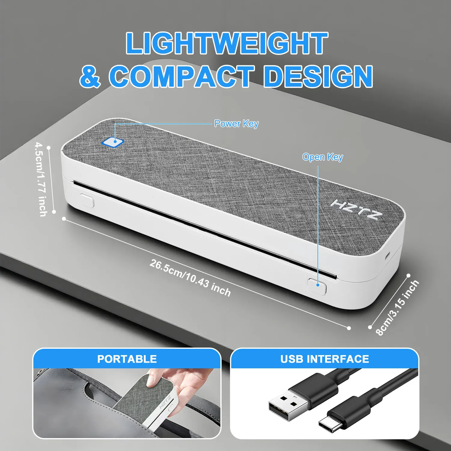 컴팩트 A4 감열 프린터: 무선 모바일 프린팅, 652g 경량, 휴대폰/PC 연결 가능, 업무, 여행 및 학습에 적합