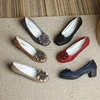 Classic Bow Flower Beaded Printed Genuine Leather Shoes Women High Heel Shoes Fashion All-match Soft Sole Plus Size 2