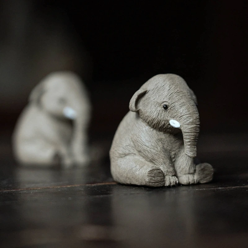 Tea Pet Ornaments Handmades Sittings Elephant Ornament Small Teas Pet Mini Statue For Room Decorations