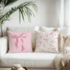 Pink bow cherry pattern printed pillowcase, soft and comfortable, sofa cushion cover, suitable for all kinds of rooms and places 3
