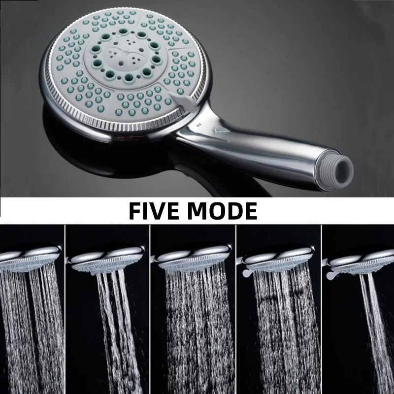 

Bathroom 5 Function Shower Head High Pressure Bath Head Water Saving Hand Held Wall Mounted ABS Chrome Shower Rainfall Accessory