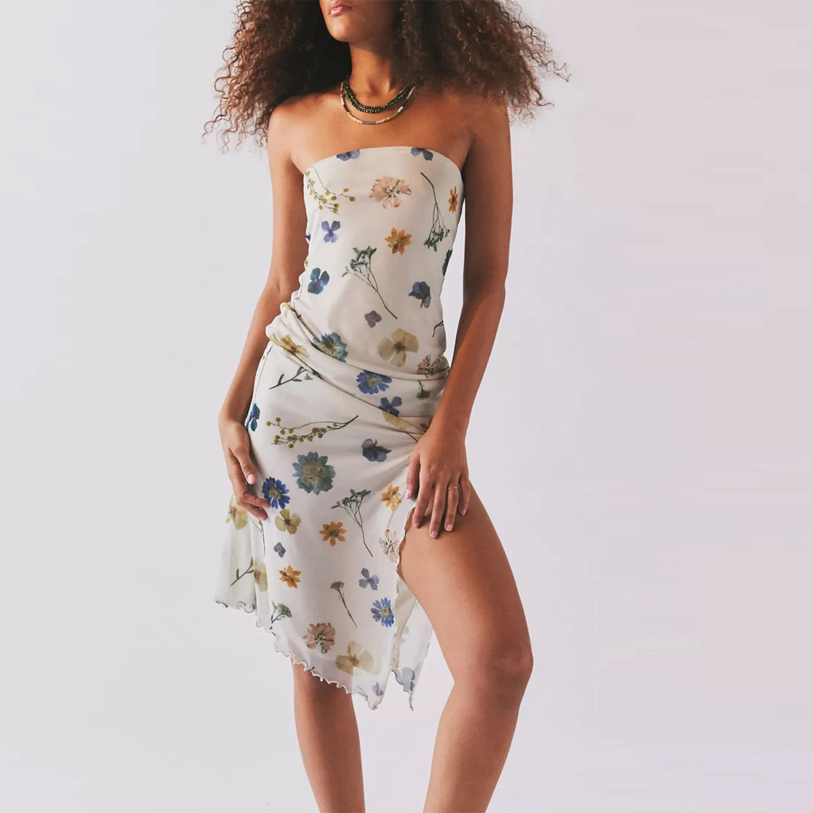 Women's Woven Floral Sexy Tube Top Short Dress