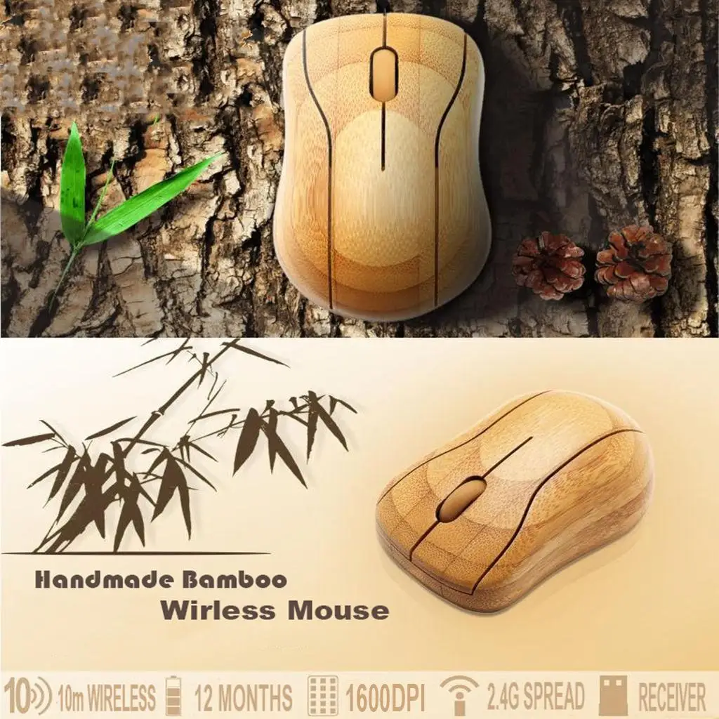 2.4GHz Bamboo Optical Mouse Healthy Sweat-resistant Anti- Mice
