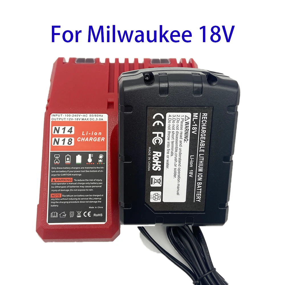 100%Original For Milwaukee M18 Power Tool Battery, Charger, BR, XC, 18V, 12000mAh M18B5, 48-11-1860, Built-in 18650 Battery 3
