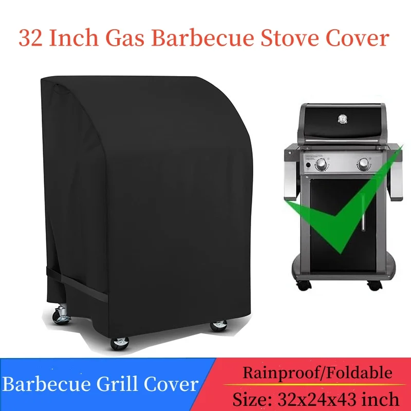 Durable 32 Rainproof BBQ Grill Cover with Folding Side Table - Black 210D Fabric
