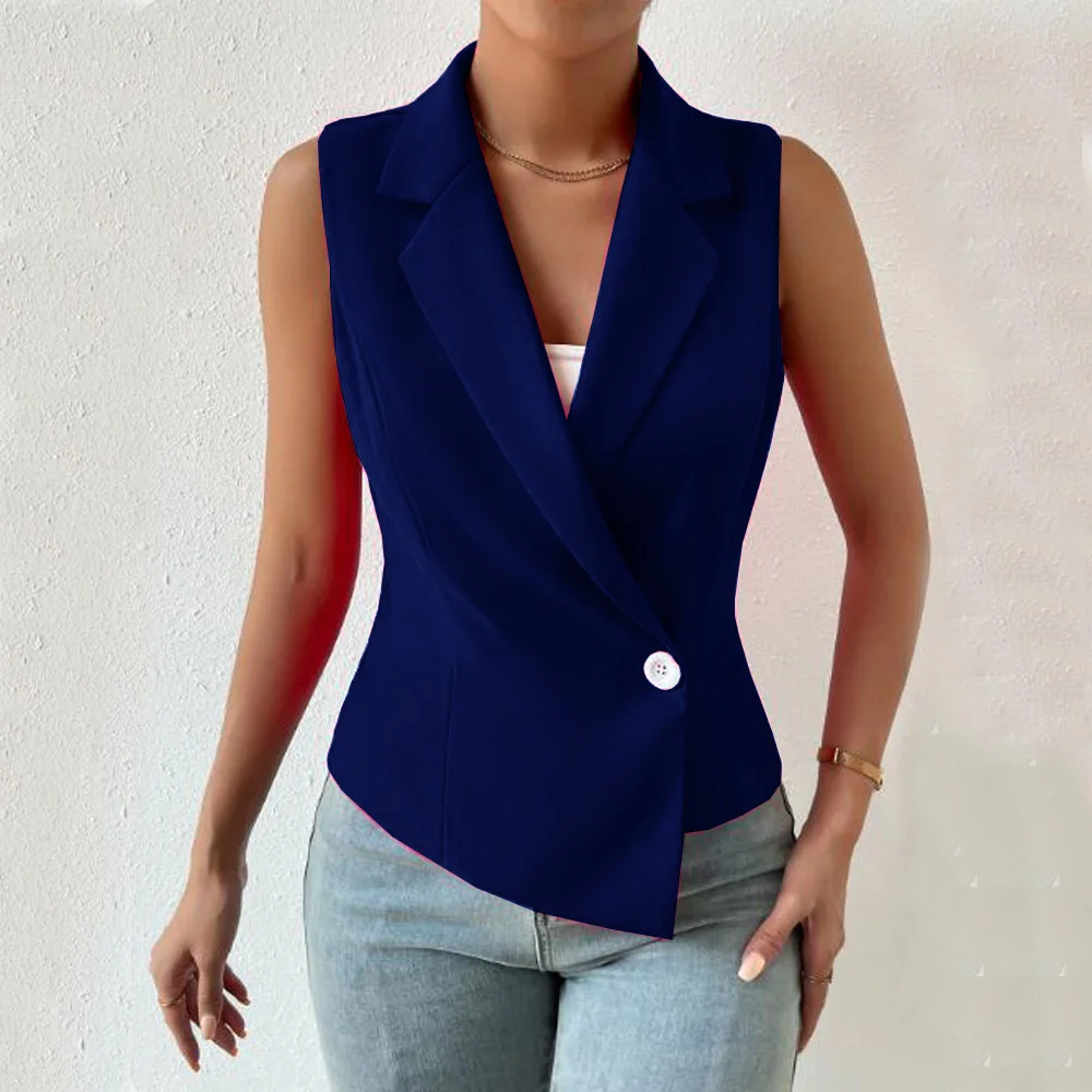 Women Top 1 Button Female Vest Fashion Simple Ladies Sleeveless Jacket Vests for Women Lapel Collar Coat Coats Jackets Women's