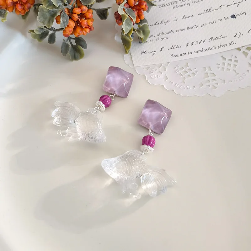 Transparent Goldfish Pendant Earrings Image 12