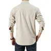 New Autumn Fashion Coton Shirts for Men Long Sleeve Multi-Pocket Cargo Shirt Solid Color Casual Outdoor Colthing Men's Shirt 3