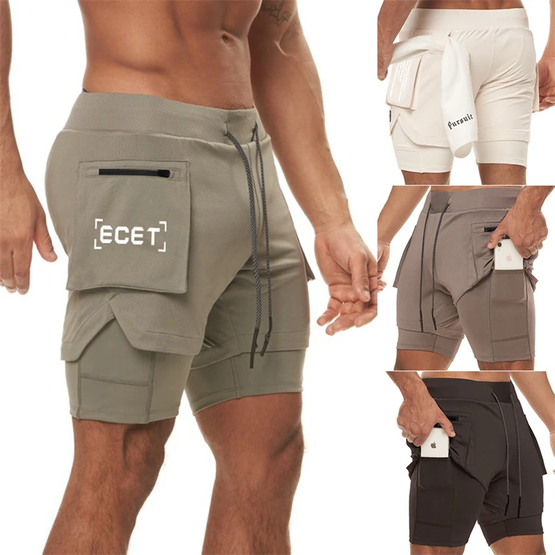 

Phone-Pocket Running jogging Shorts Summer Men 2 In 1 Gym Shorts Men Sport Fitness Shorts Workout Training Tennis Short Pants