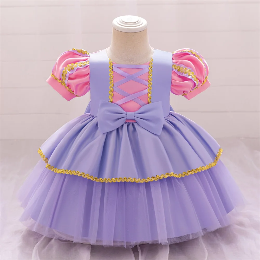 Baby Mädchen Rapunzel Partykleid Kinder Dornröschen Kleines Mädchen Lila Prinzessin Kleid Kleinkind Große Schleife Flauschige Abendkleidung – Detail 2