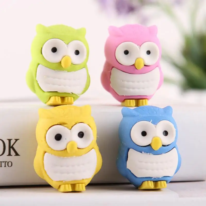 2 Pcs/pack Creative Cute Owl Eraser 3D Modeling Pencil Can Be Assembled Kawaii Wipe Clean Student Stationery Supplies |