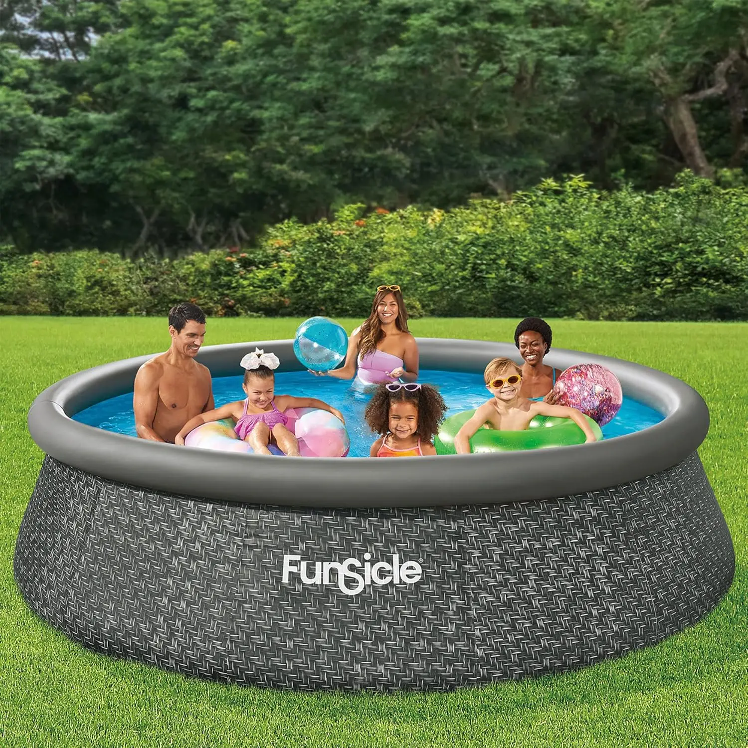 12 Foot by 36 Inch Quickset Round Inflatable Ring Top Outdoor Above Ground Swimming Pool Set with Pump