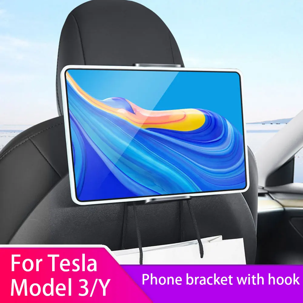 

Back Seat Phone Holder Hook For Tesla Model 3 Y 360 Degree Rotate Stand Auto Headrest Bracket For Tablet PC iPad Mini Support