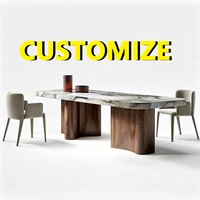 Table à manger en marbre naturel sur mesure, toutes tailles, extra longue, base en bois massif, haut de gamme, résistante aux rayures et aux taches, mobilier de salle à manger pour villa 1