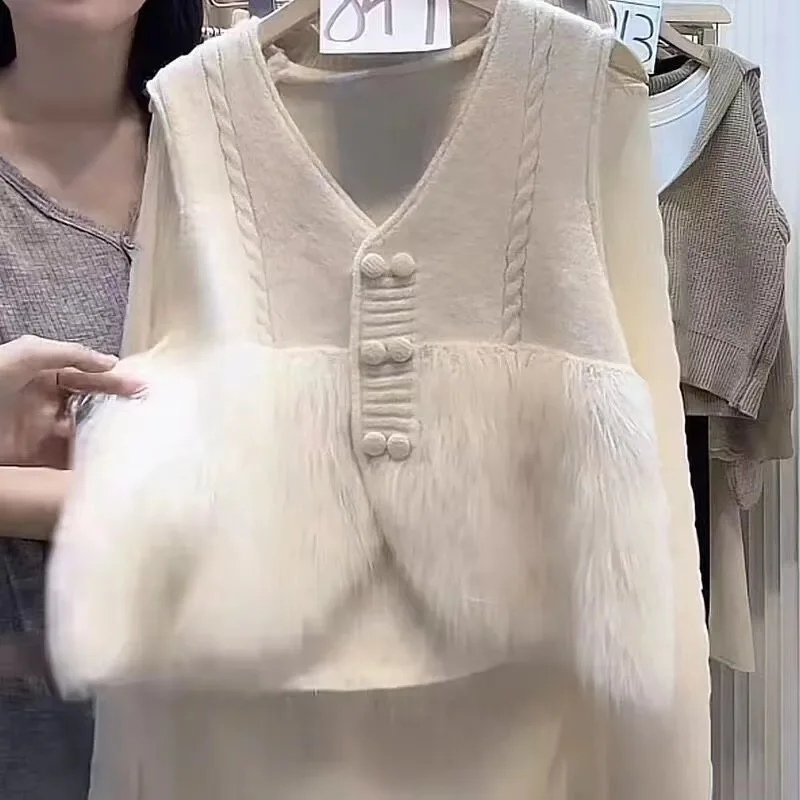 

Женский жилет с V-образным вырезом, Осенний однотонный трикотажный жилет в западном стиле, 2024