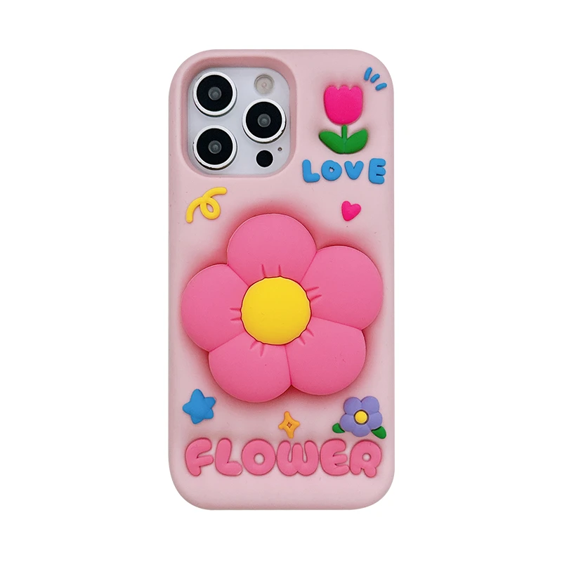 Charming 3D Flower Silicone Phone Case with Stand & Shockproof Back Cover