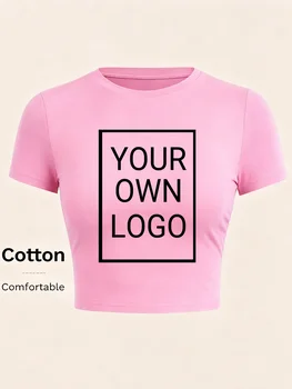 Custom Pattern DIY Personalized Crop T-Shirts Women Summer Cotton T Shirt Slim Breathable Short Sleeve O-Neck Y2K Style Tops 1