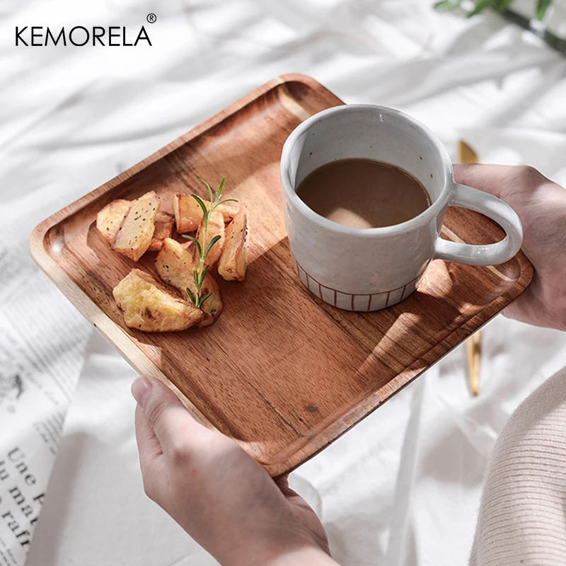 KEMORELA 1PCS Coffee Tray Food Tray Cup Trays Decorative Wood Dessert Gongfu Tea Kitchen Supplies Storage Set