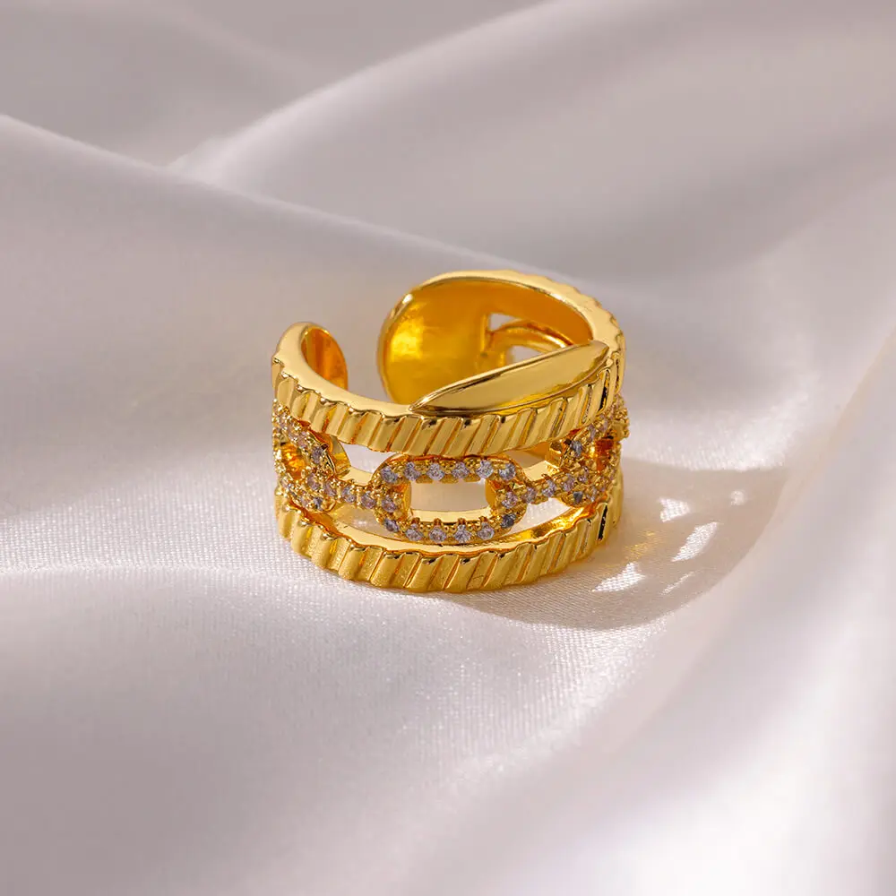 Zircon Chunky Geometric Link Rings For Women