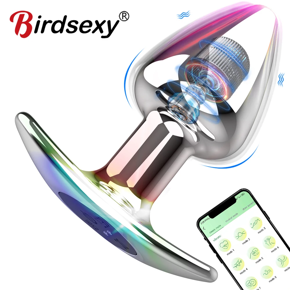 Vibratore Dildo APP Butt Plug Giocattolo sessuale per donna Uomo Massaggiatore prostatico Telecomando Acciaio inossidabile Anale P_voghion.com