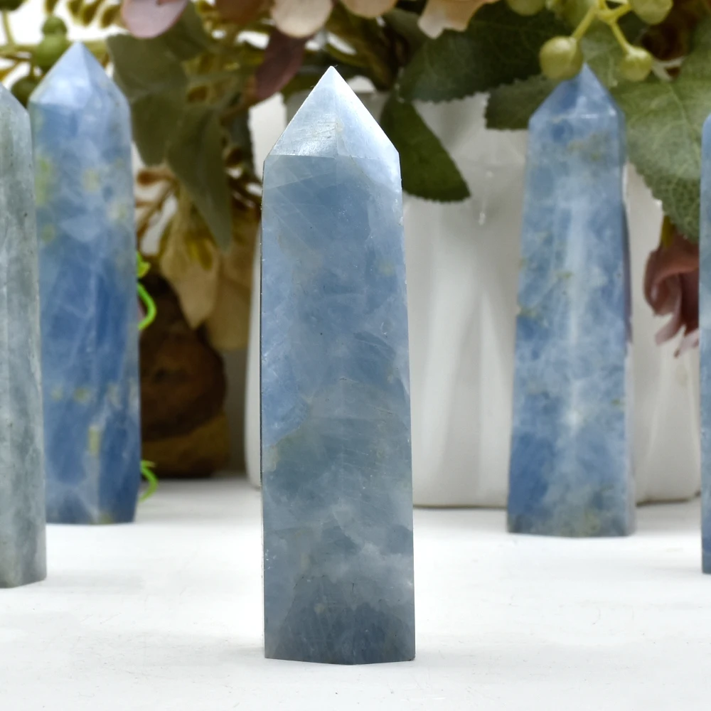 8-10cm Natural Celestite Stones Crystal Point Wand Reiki Healing Stone Tower Energy Ore Mineral Polished Crafts Home Decoration