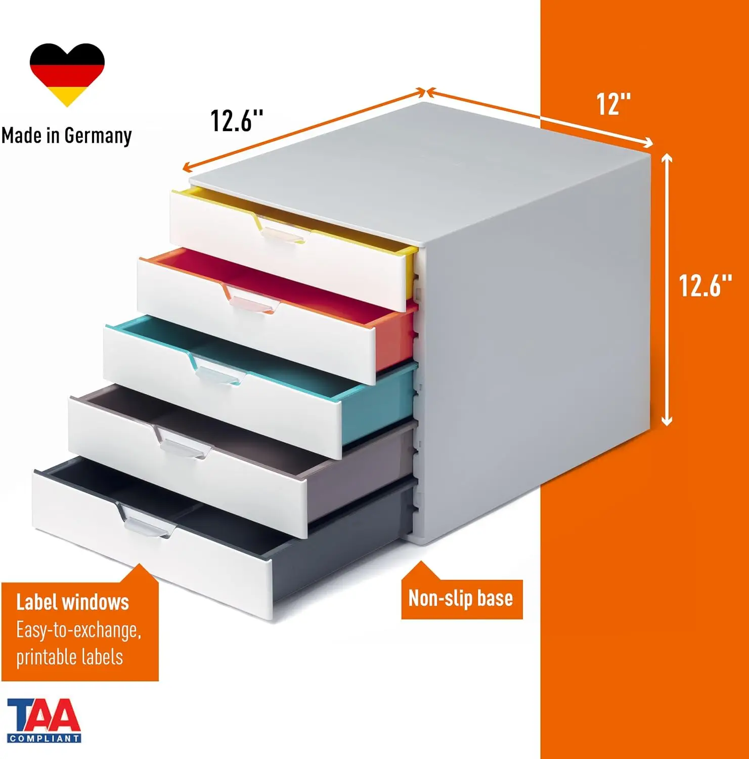 Varicolor 5-Drawer Desktop Organizer – White File Cabinet with Color-Coded Drawers for Letter/Folio Documents