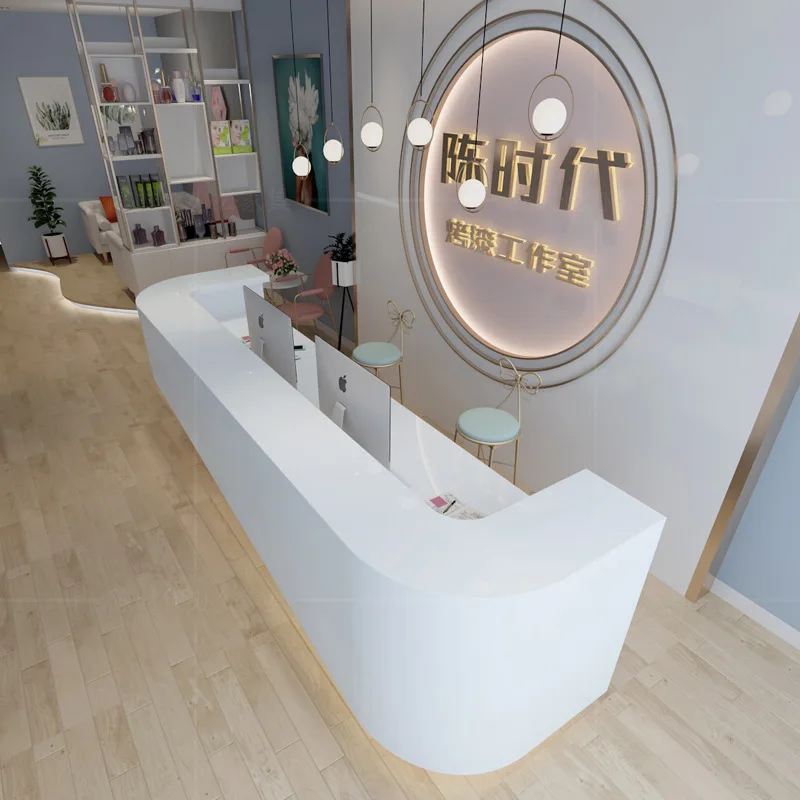 

The Company's Paint Front Desk Special-Shaped Reception Desk Simple and Modern Curved Beauty Salon Welcome Desk